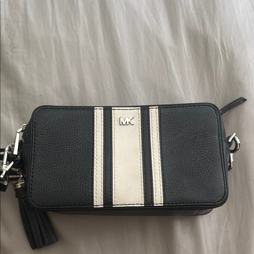 Michael Kors Black and Cream Stripe Crossbody